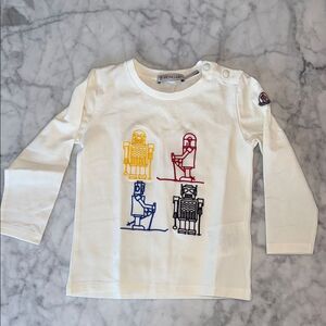 Moncler White and Yellow Long Sleeve Tee with Graphic Print 18/24M